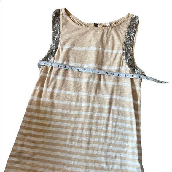 J CREW Silk Sequin Trim Tan & Silver Stripe Cotton High Neck Sleeveless Top S - Picture 5 of 8